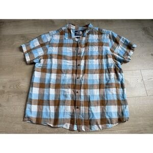 EUC Mens The North Face Checkered Linen Blend Short Sleeve Button Up Size XXL